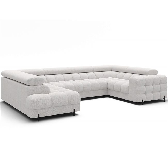 U-shaped sofa Efectory L, sleeping function, Royal 01, boucle, white, H93x346x205cm