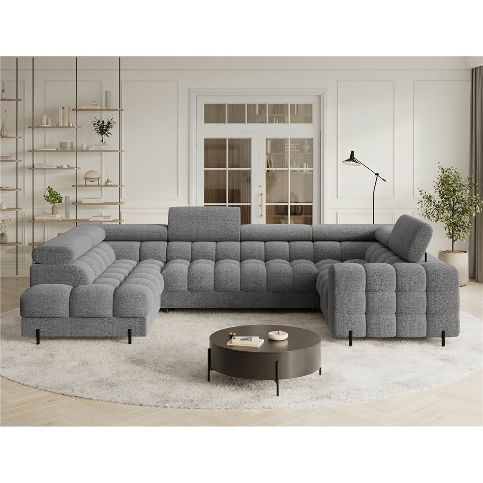 U-shaped sofa Efectory L, sleeping function, Royal 03, boucle, grey, H93x346x205cm