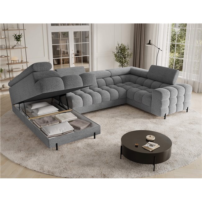 U-shaped sofa Efectory L, sleeping function, Royal 03, boucle, grey, H93x346x205cm