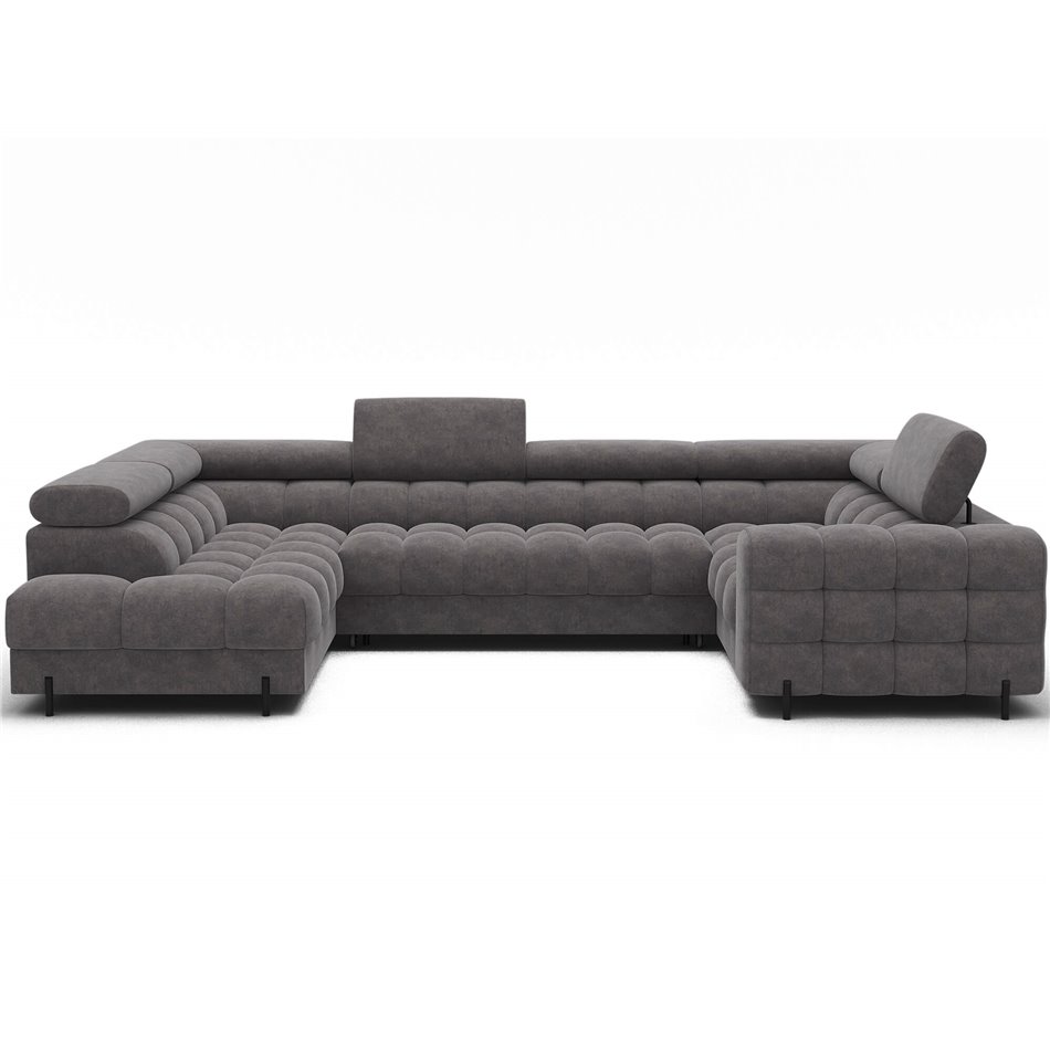 U-shaped sofa Efectory L, sleeping function, Aura 04, velvet, grey, H93x346x205cm