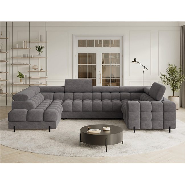 U-shaped sofa Efectory L, sleeping function, Aura 04, velvet, grey, H93x346x205cm