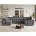 U-shaped sofa Efectory L, sleeping function, Aura 04, velvet, grey, H93x346x205cm