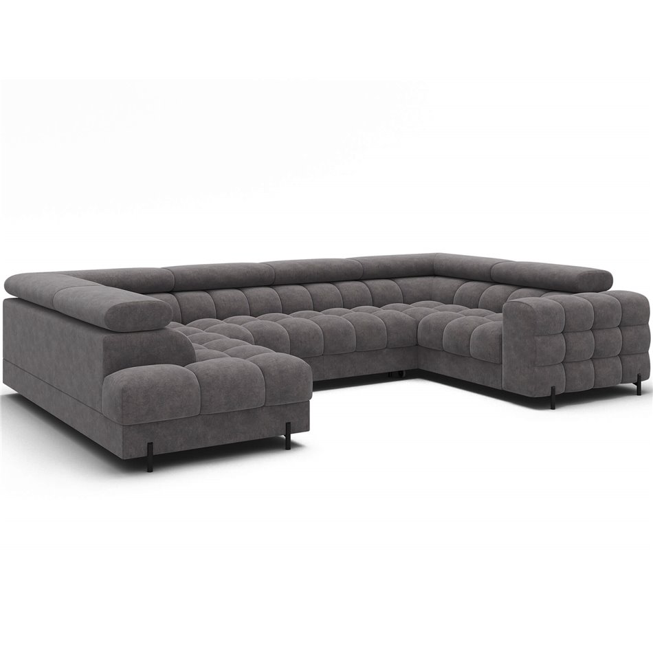 U-shaped sofa Efectory L, sleeping function, Aura 04, velvet, grey, H93x346x205cm