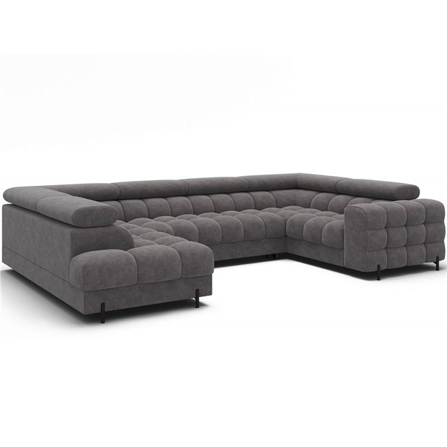 U-shaped sofa Efectory L, sleeping function, Aura 04, velvet, grey, H93x346x205cm