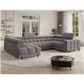 U-shaped sofa Efectory L, sleeping function, Aura 04, velvet, grey, H93x346x205cm
