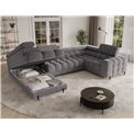 U-shaped sofa Efectory L, sleeping function, Aura 04, velvet, grey, H93x346x205cm