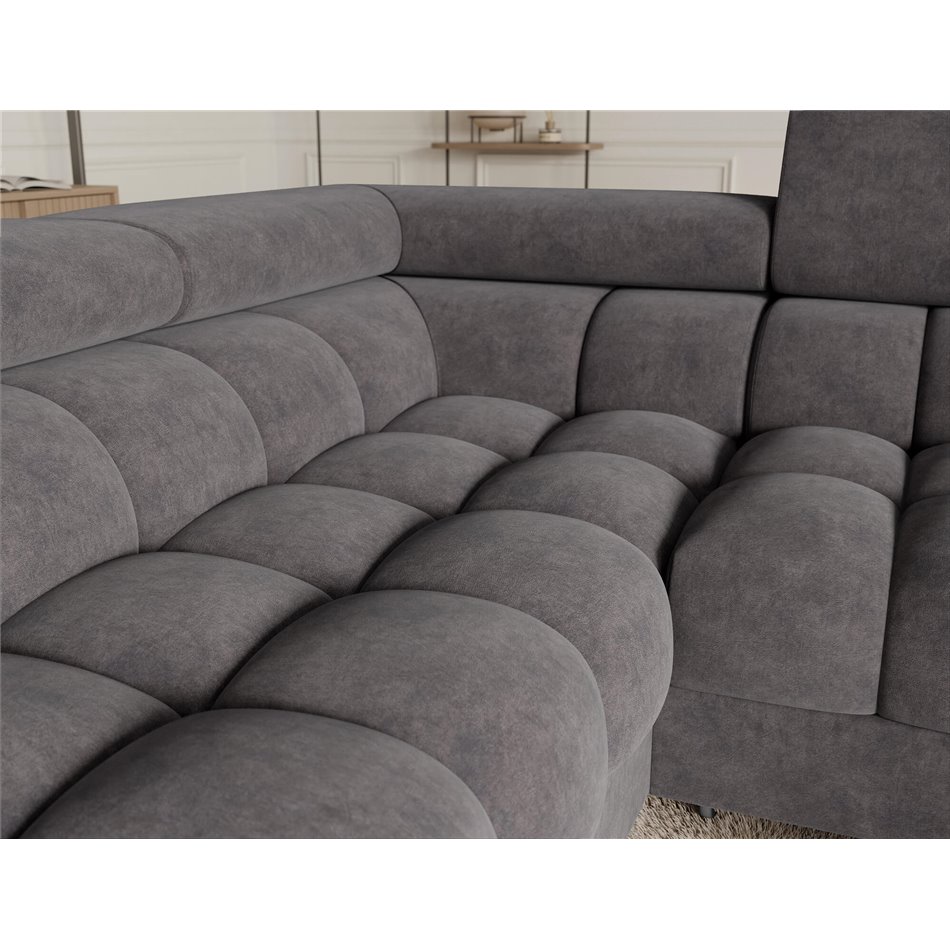 U-shaped sofa Efectory L, sleeping function, Aura 04, velvet, grey, H93x346x205cm