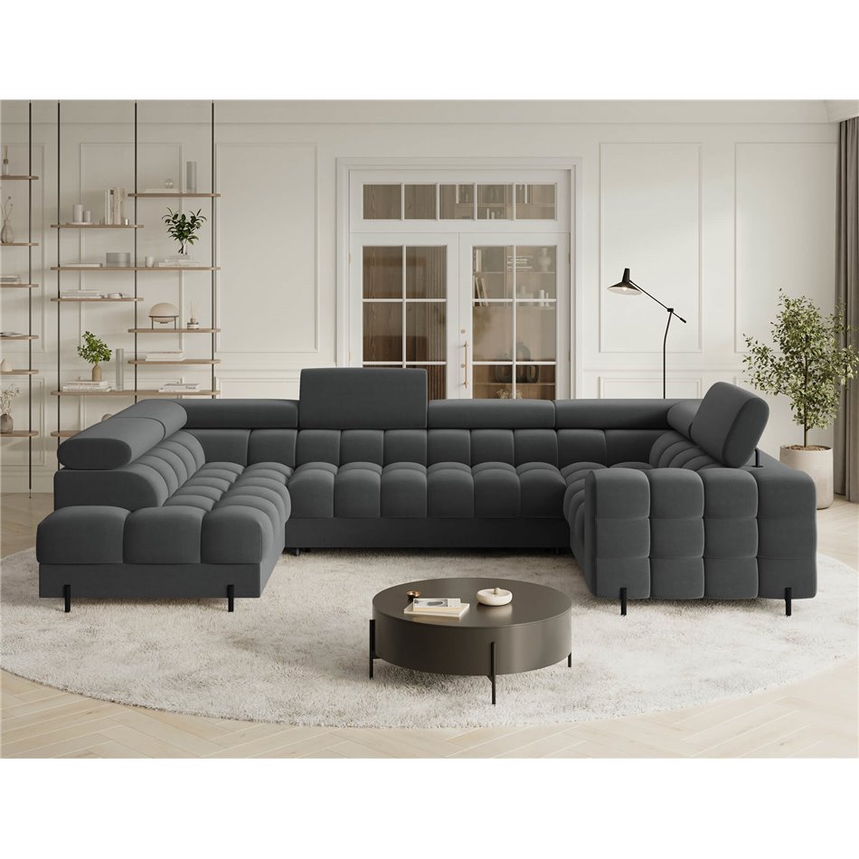 U-shaped sofa Efectory L, sleeping function, Sola 06, dark grey, H93x346x205cm