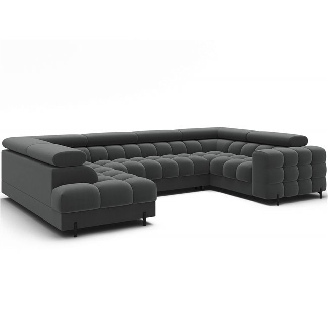 U-shaped sofa Efectory L, sleeping function, Sola 06, dark grey, H93x346x205cm
