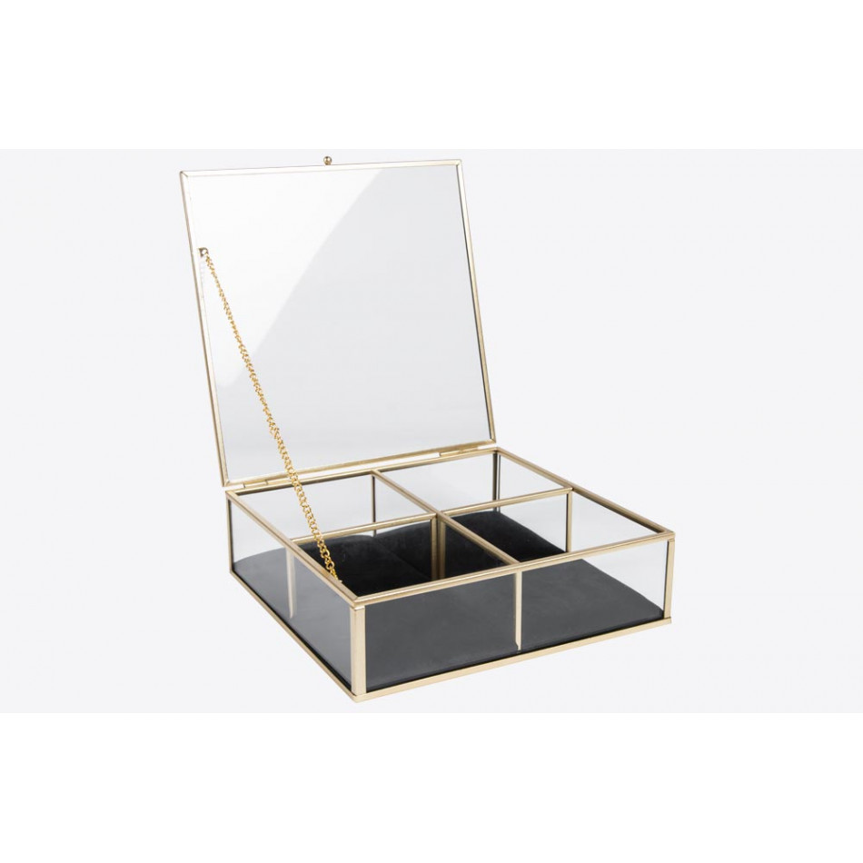 Jewellery box Gold glass, square, H6.5x20.2x20.2cm