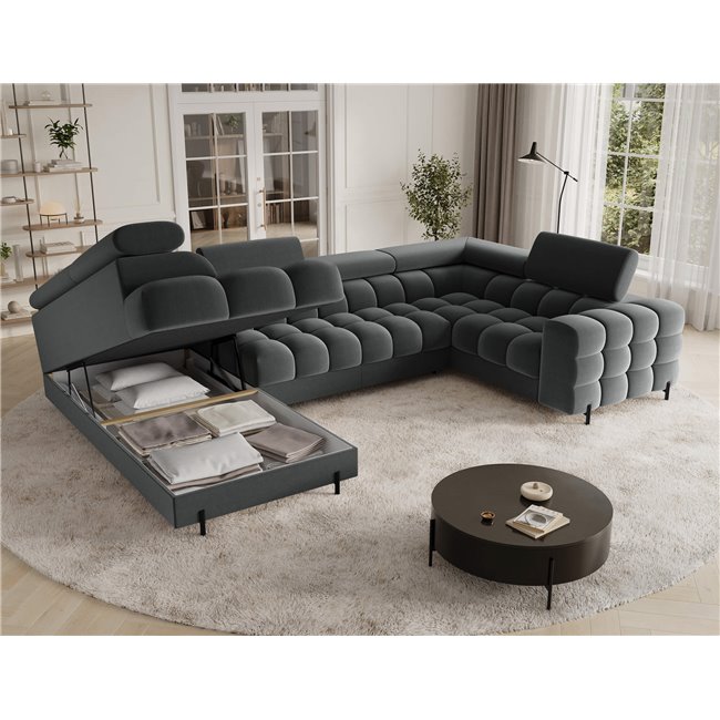 U-shaped sofa Efectory L, sleeping function, Sola 06, dark grey, H93x346x205cm