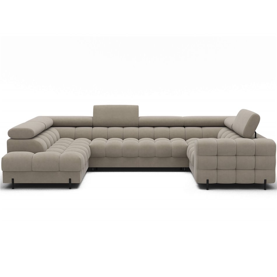 U-shaped sofa Efectory L, sleeping function, Aura 18, velvet, beige, H93x346x205cm