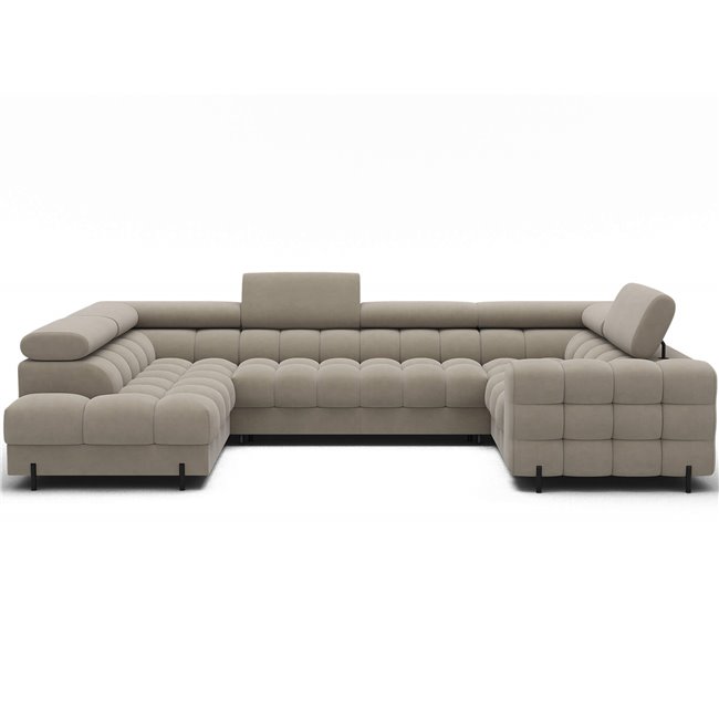 U-shaped sofa Efectory L, sleeping function, Aura 18, velvet, beige, H93x346x205cm
