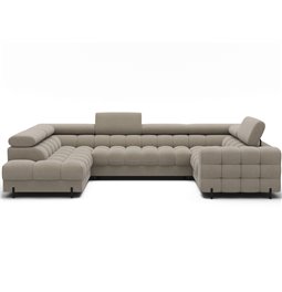 U-shaped sofa Efectory L, sleeping function, Aura 18, velvet, beige, H93x346x205cm