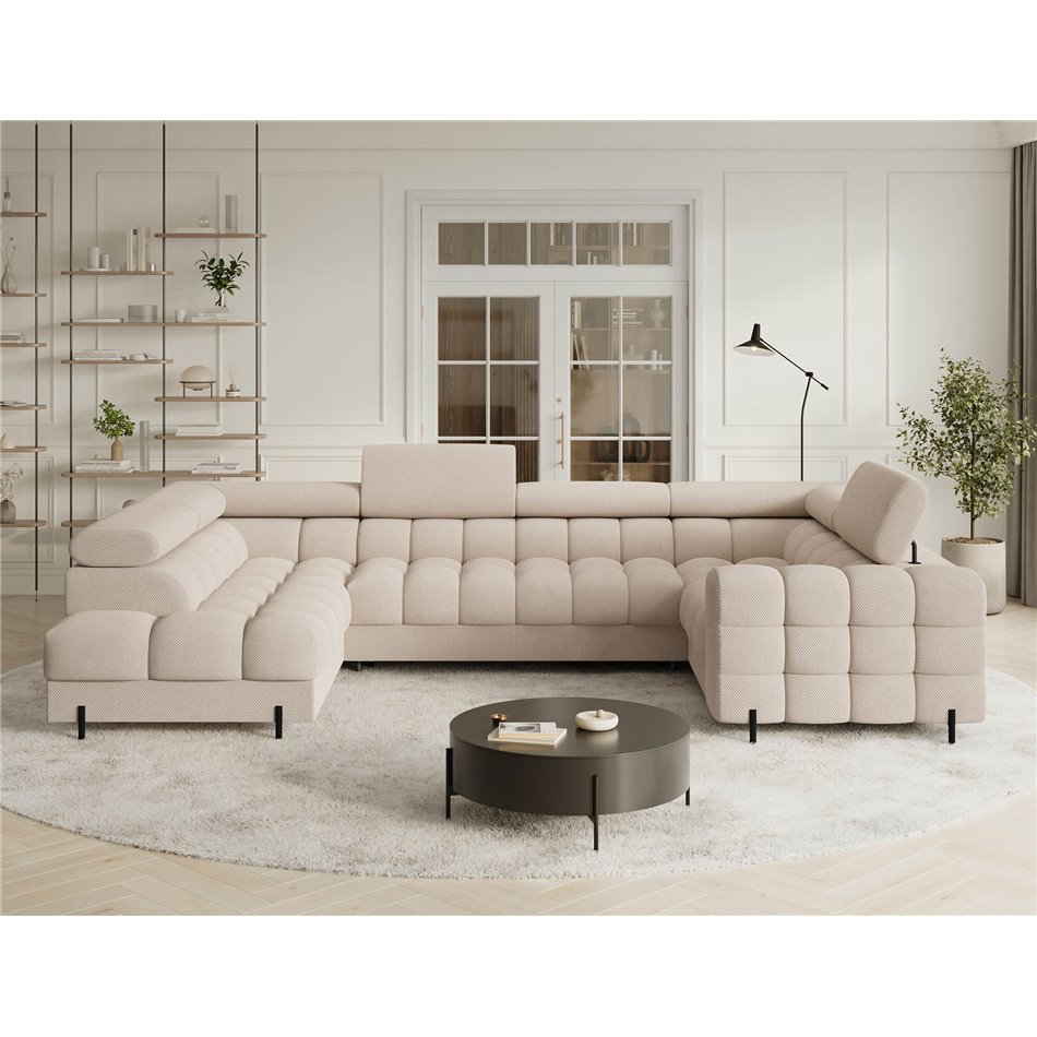 U-shaped sofa Efectory L, sleeping function, Calmora 18, beige, H93x346x205cm