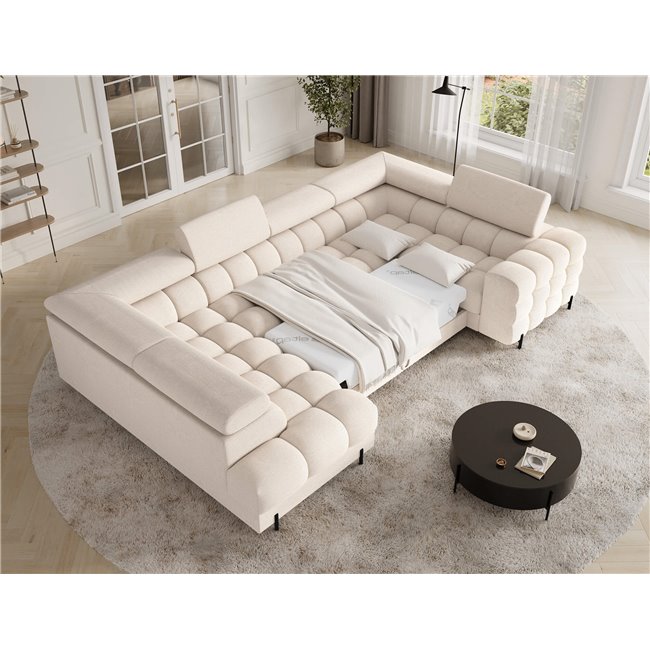 U-shaped sofa Efectory L, sleeping function, Calmora 18, beige, H93x346x205cm
