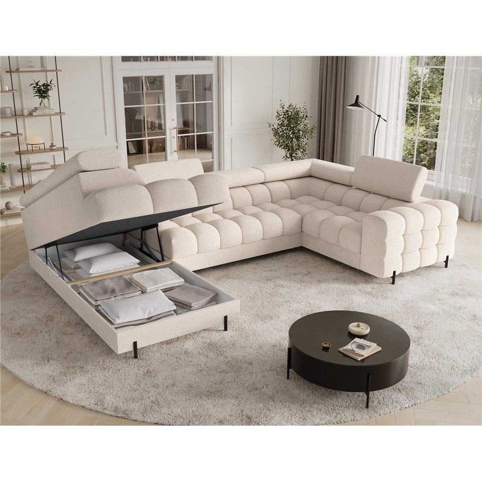 U-shaped sofa Efectory L, sleeping function, Calmora 18, beige, H93x346x205cm