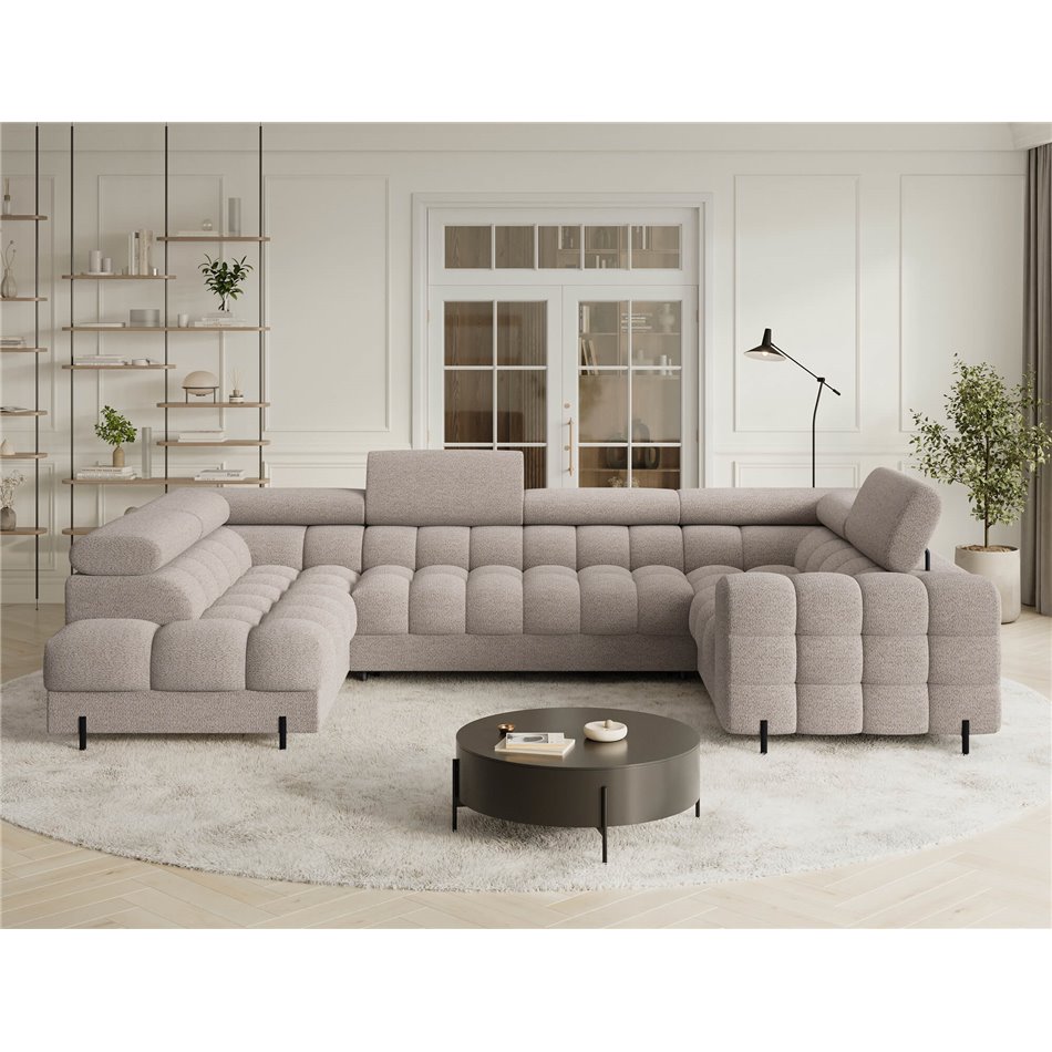 U-shaped sofa Efectory L, sleeping function, Royal 18, boucle, beige, H93x346x205cm