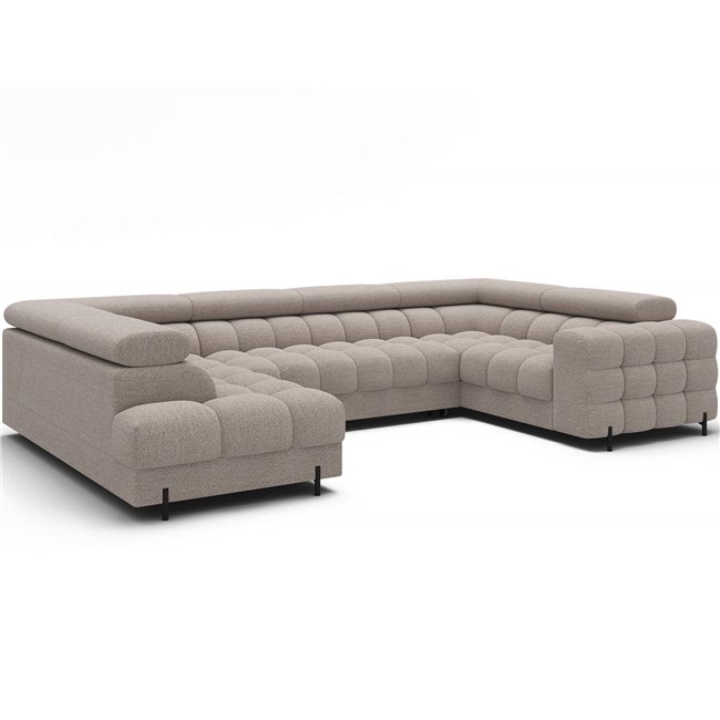 U-shaped sofa Efectory L, sleeping function, Royal 18, boucle, beige, H93x346x205cm