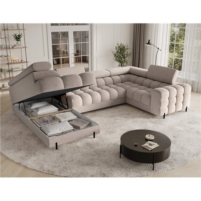 U-shaped sofa Efectory L, sleeping function, Royal 18, boucle, beige, H93x346x205cm