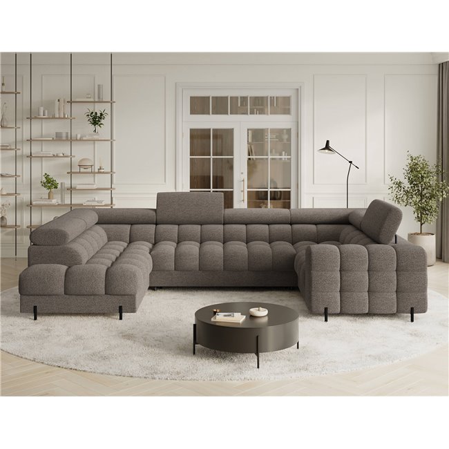 U-shaped sofa Efectory L, sleeping function, Royal 20, boucle, brown, H93x346x205cm