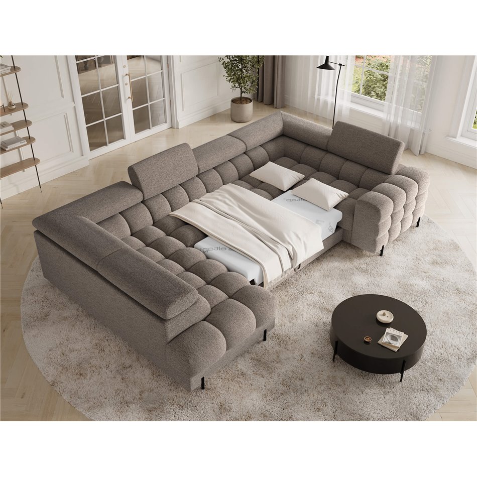 U-shaped sofa Efectory L, sleeping function, Royal 20, boucle, brown, H93x346x205cm