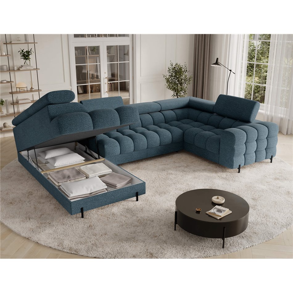 U-shaped sofa Efectory L, sleeping function, Jaffray 40, blue, H93x346x205cm