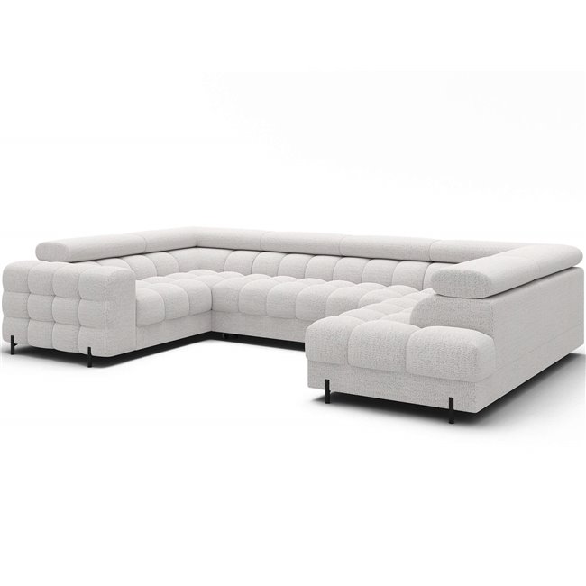 U-shaped sofa Efectory R, sleeping function, Royal 01, boucle, white, H93x346x205cm
