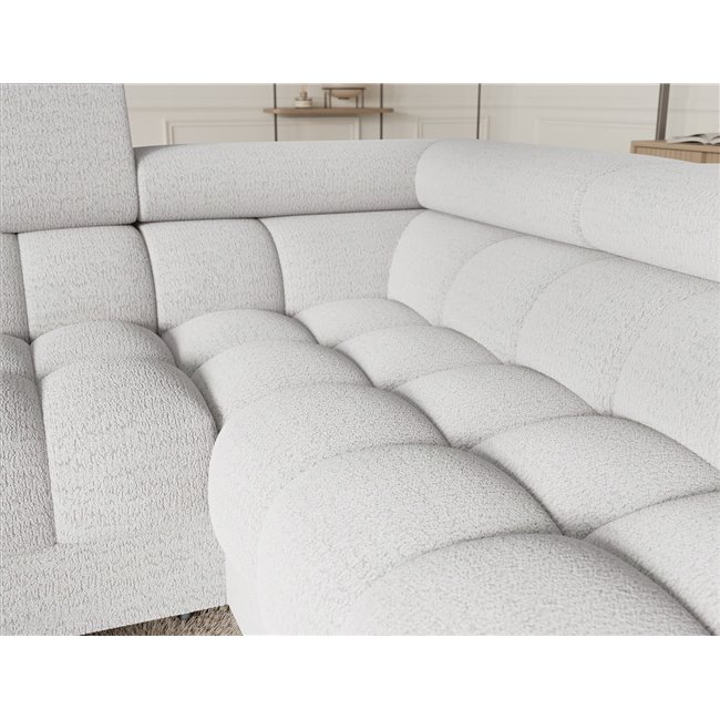 U-shaped sofa Efectory R, sleeping function, Royal 01, boucle, white, H93x346x205cm