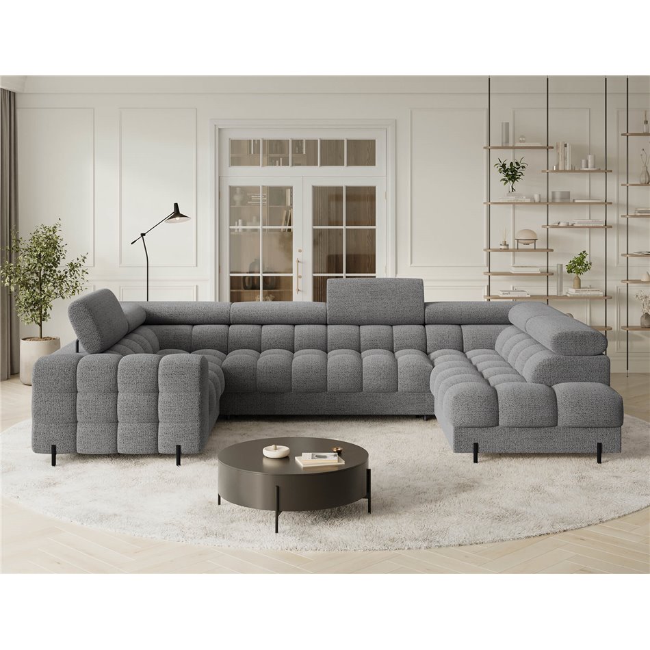 U-shaped sofa Efectory R, sleeping function, Royal 03, boucle, light grey, H93x346x205cm