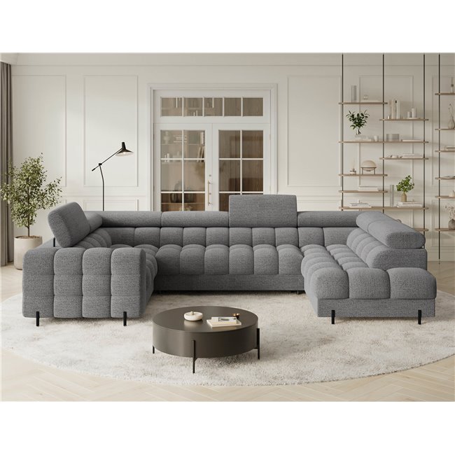 U-shaped sofa Efectory R, sleeping function, Royal 03, boucle, light grey, H93x346x205cm
