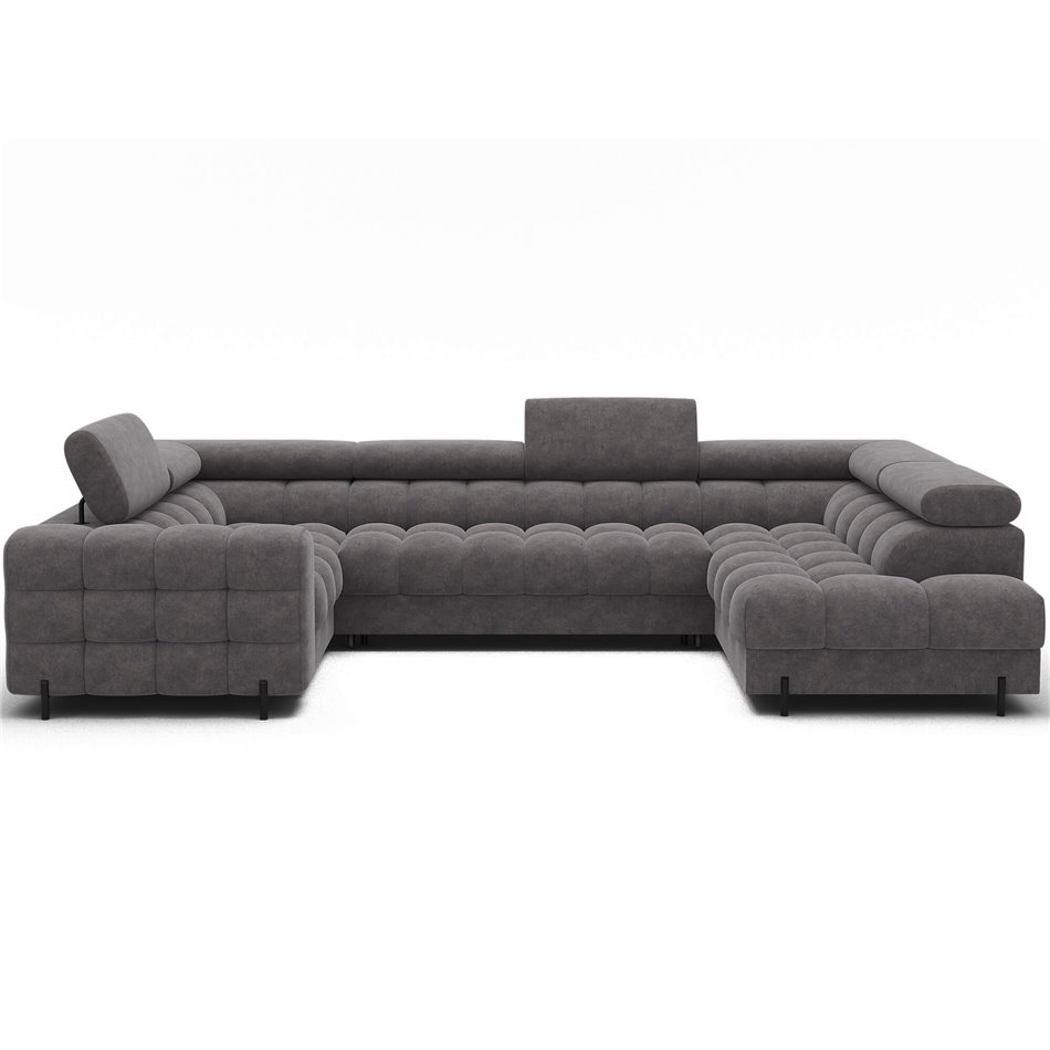 U-shaped sofa Efectory R, sleeping function, Aura 04, velvet, grey, H93x346x205cm