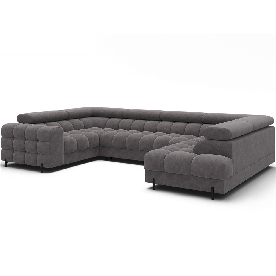 U-shaped sofa Efectory R, sleeping function, Aura 04, velvet, grey, H93x346x205cm