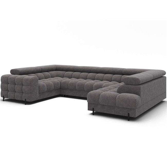 U-shaped sofa Efectory R, sleeping function, Aura 04, velvet, grey, H93x346x205cm