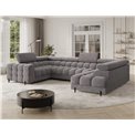 U-shaped sofa Efectory R, sleeping function, Aura 04, velvet, grey, H93x346x205cm
