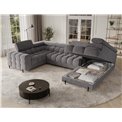 U-shaped sofa Efectory R, sleeping function, Aura 04, velvet, grey, H93x346x205cm