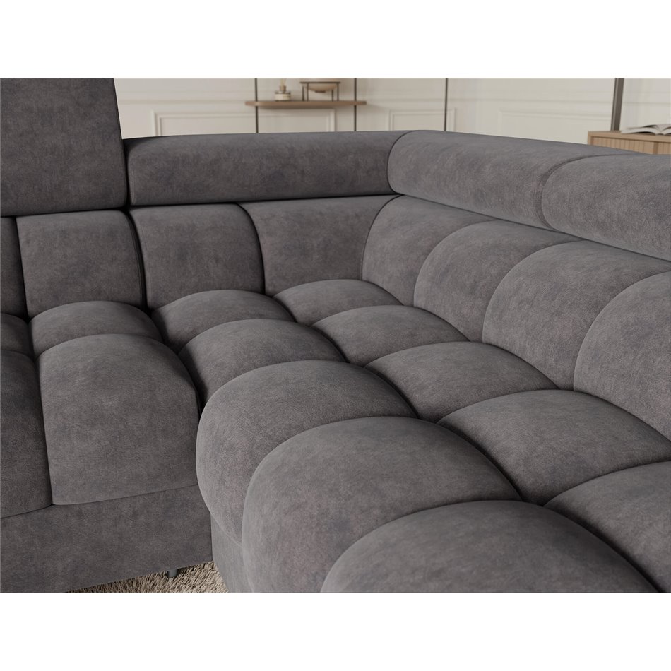 U-shaped sofa Efectory R, sleeping function, Aura 04, velvet, grey, H93x346x205cm