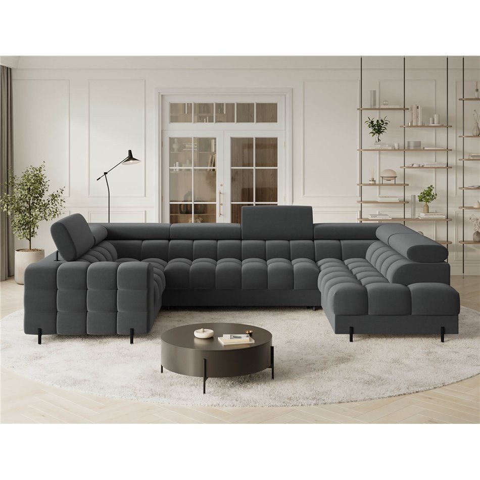 U-shaped sofa Efectory R, sleeping function, Sola 06, dark grey, H93x346x205cm