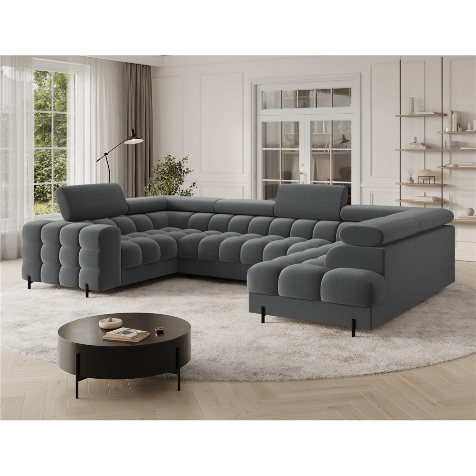 U-shaped sofa Efectory R, sleeping function, Sola 06, dark grey, H93x346x205cm