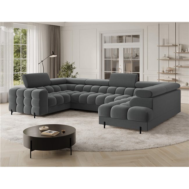 U-shaped sofa Efectory R, sleeping function, Sola 06, dark grey, H93x346x205cm