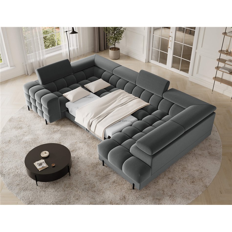 U-shaped sofa Efectory R, sleeping function, Sola 06, dark grey, H93x346x205cm