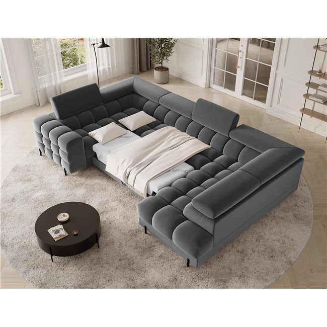 U-shaped sofa Efectory R, sleeping function, Sola 06, dark grey, H93x346x205cm