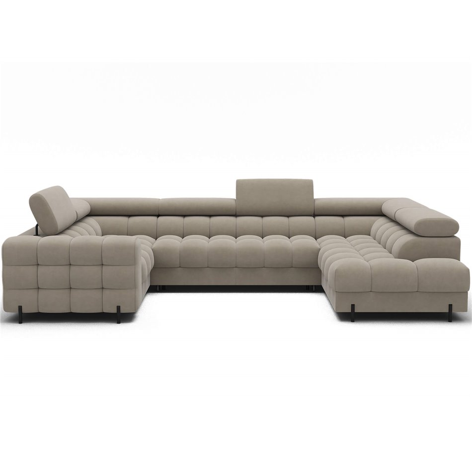 U-shaped sofa Efectory R, sleeping function, Aura 18, velvet, beige, H93x346x205cm