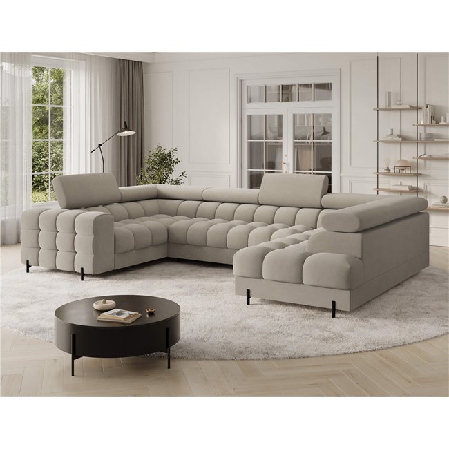 U-shaped sofa Efectory R, sleeping function, Aura 18, velvet, beige, H93x346x205cm