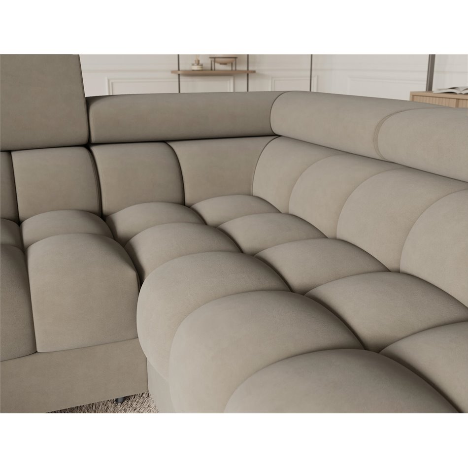 U-shaped sofa Efectory R, sleeping function, Aura 18, velvet, beige, H93x346x205cm
