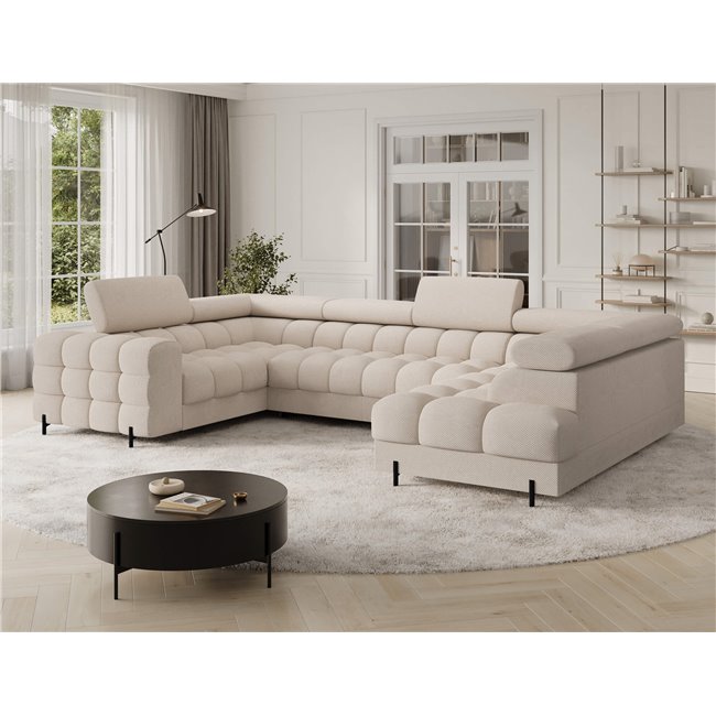 U-shaped sofa Efectory R, sleeping function, Calmora 18, beige, H93x346x205cm