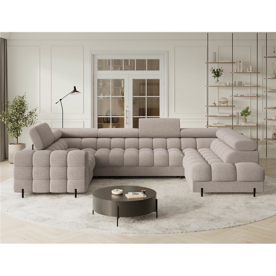 U-shaped sofa Efectory R, sleeping function, Royal 18, boucle, beige, H93x346x205cm