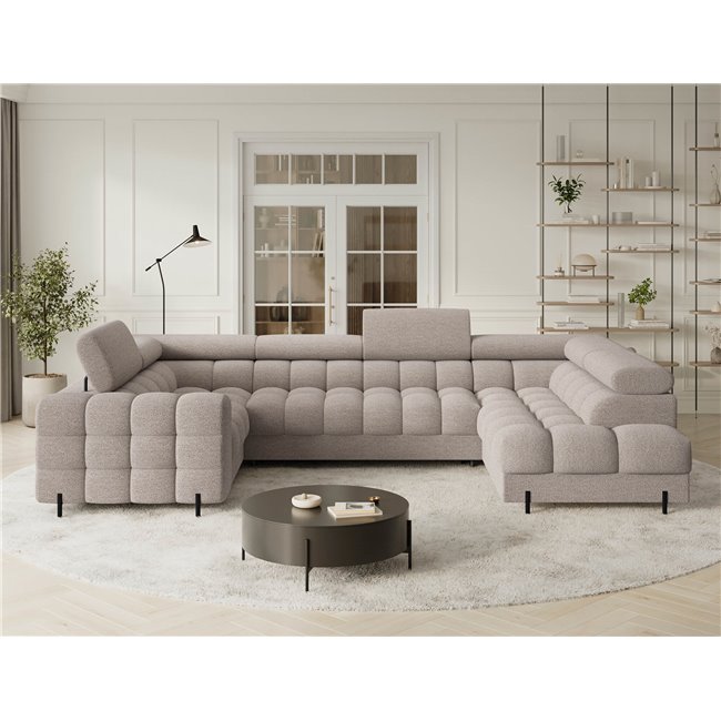 U-shaped sofa Efectory R, sleeping function, Royal 18, boucle, beige, H93x346x205cm