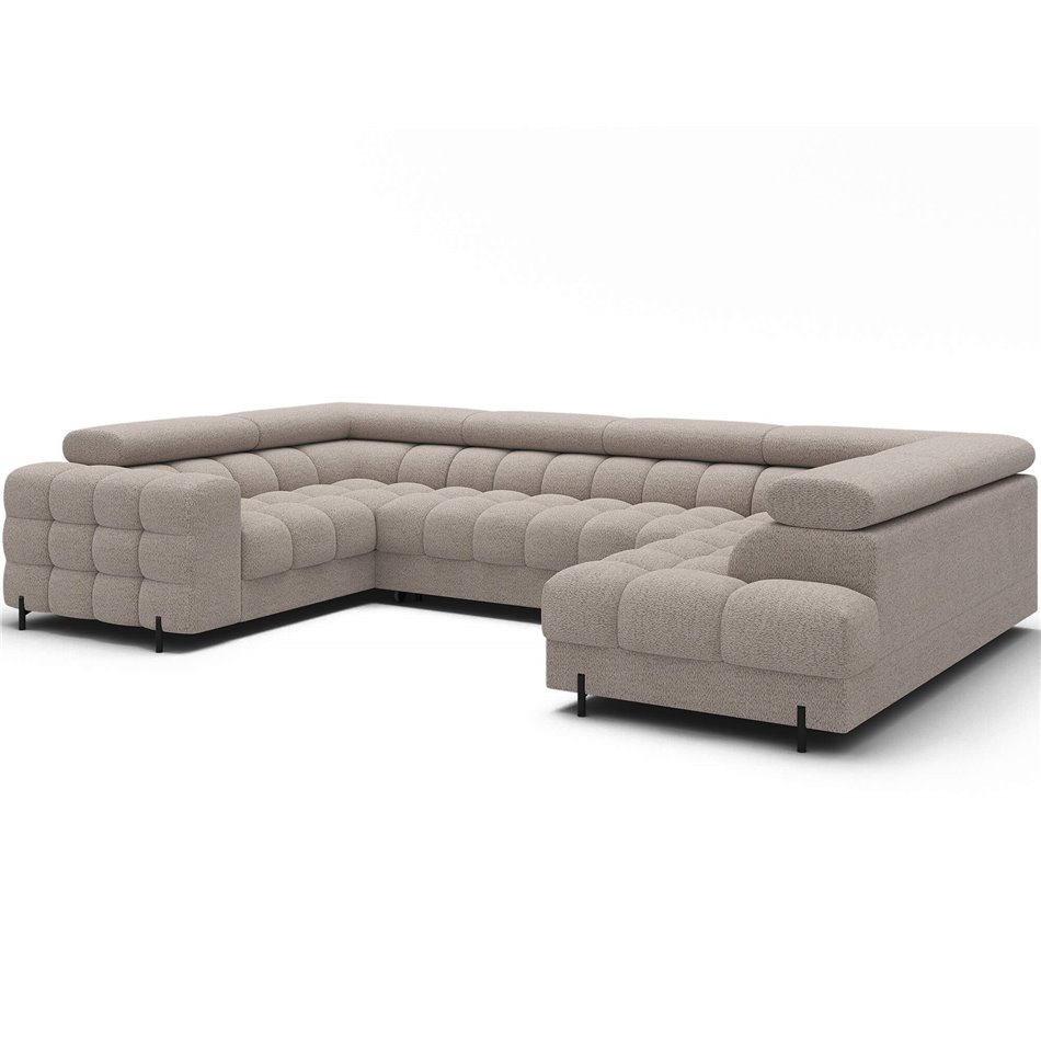 U-shaped sofa Efectory R, sleeping function, Royal 18, boucle, beige, H93x346x205cm
