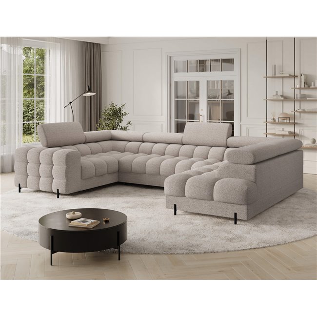 U-shaped sofa Efectory R, sleeping function, Royal 18, boucle, beige, H93x346x205cm